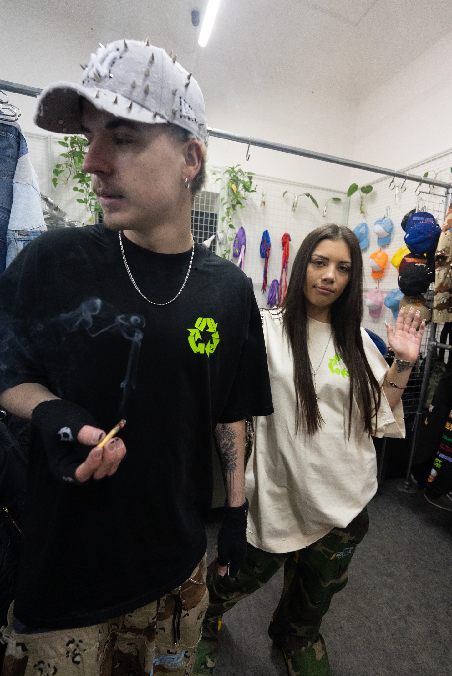 Green World Distressed Tee Black