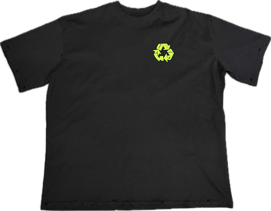 Green World Distressed Tee Black